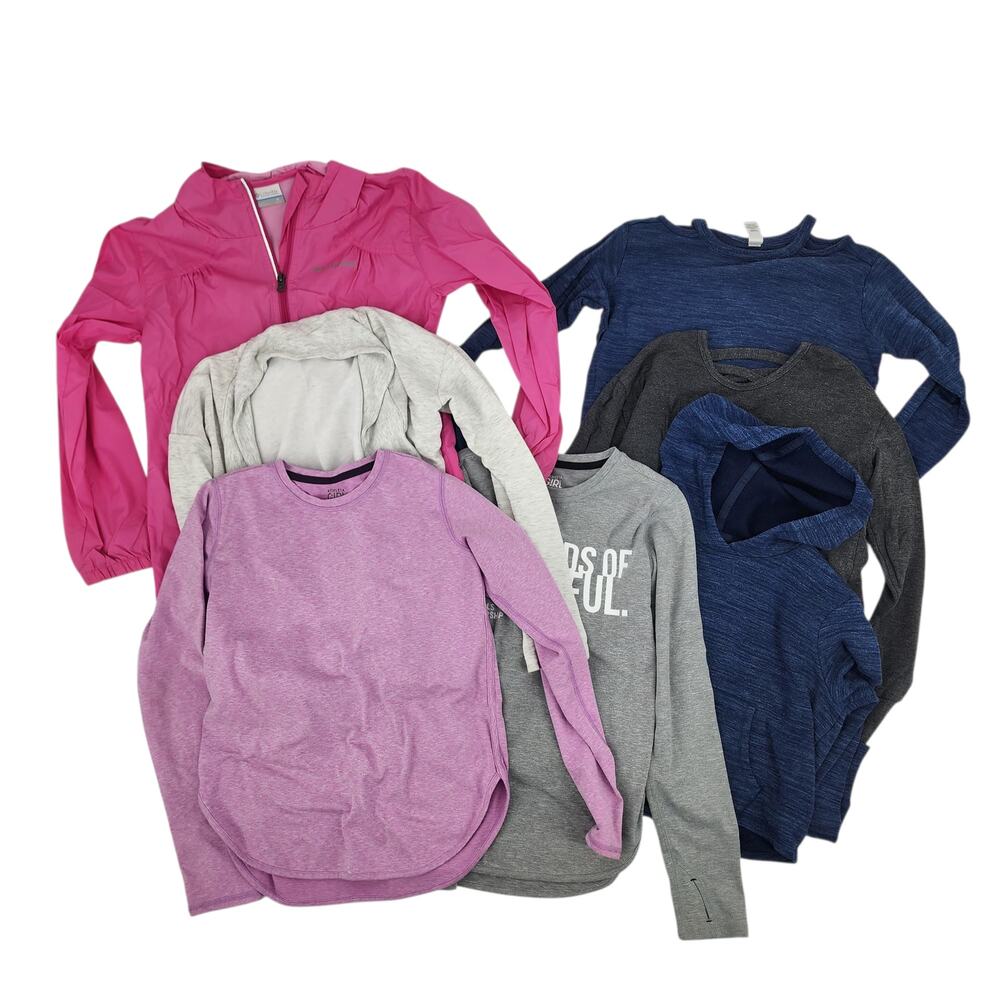 7 PC Lot Athleta Girl Tops, Hoodie, & Cardigan, Columbia Zip Jacket Size M/8-10